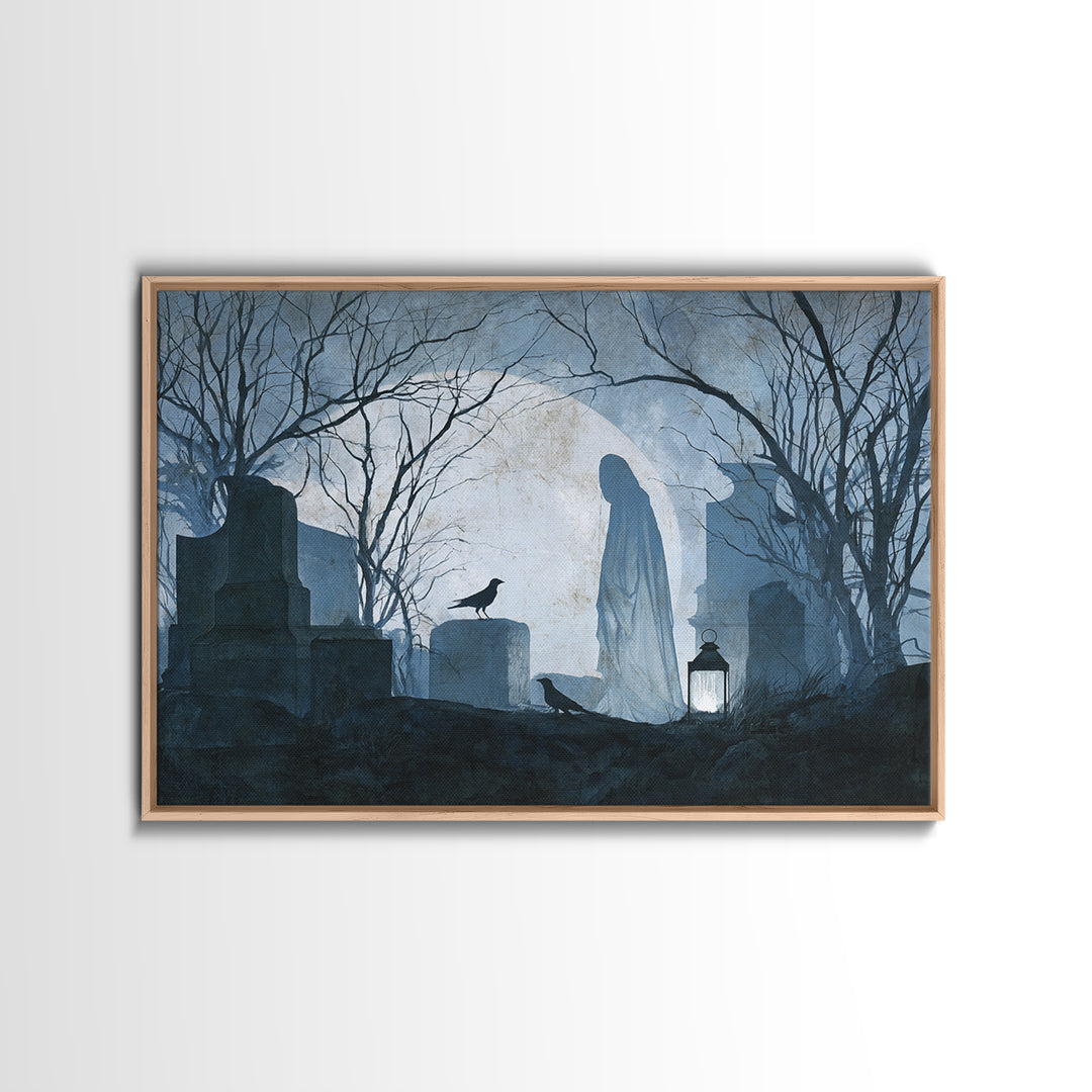 The Graveyard Ghost, Romantic Gothic Landscape, Landscape Wall Art, Macabre Wall Art, Canvas Print, Halloween Wall Art