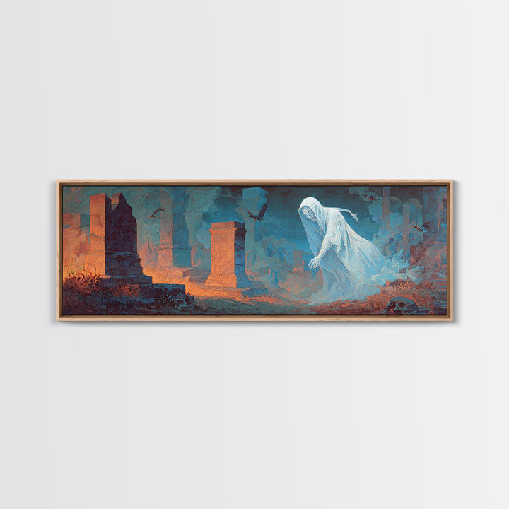 The Graveyard Ghost, Apocalyptic Romantic Art, Extra Wide Wall Art, Dark Halloween Decor, Canvas Print, Halloween Wall Art, Dark Fantasy Art