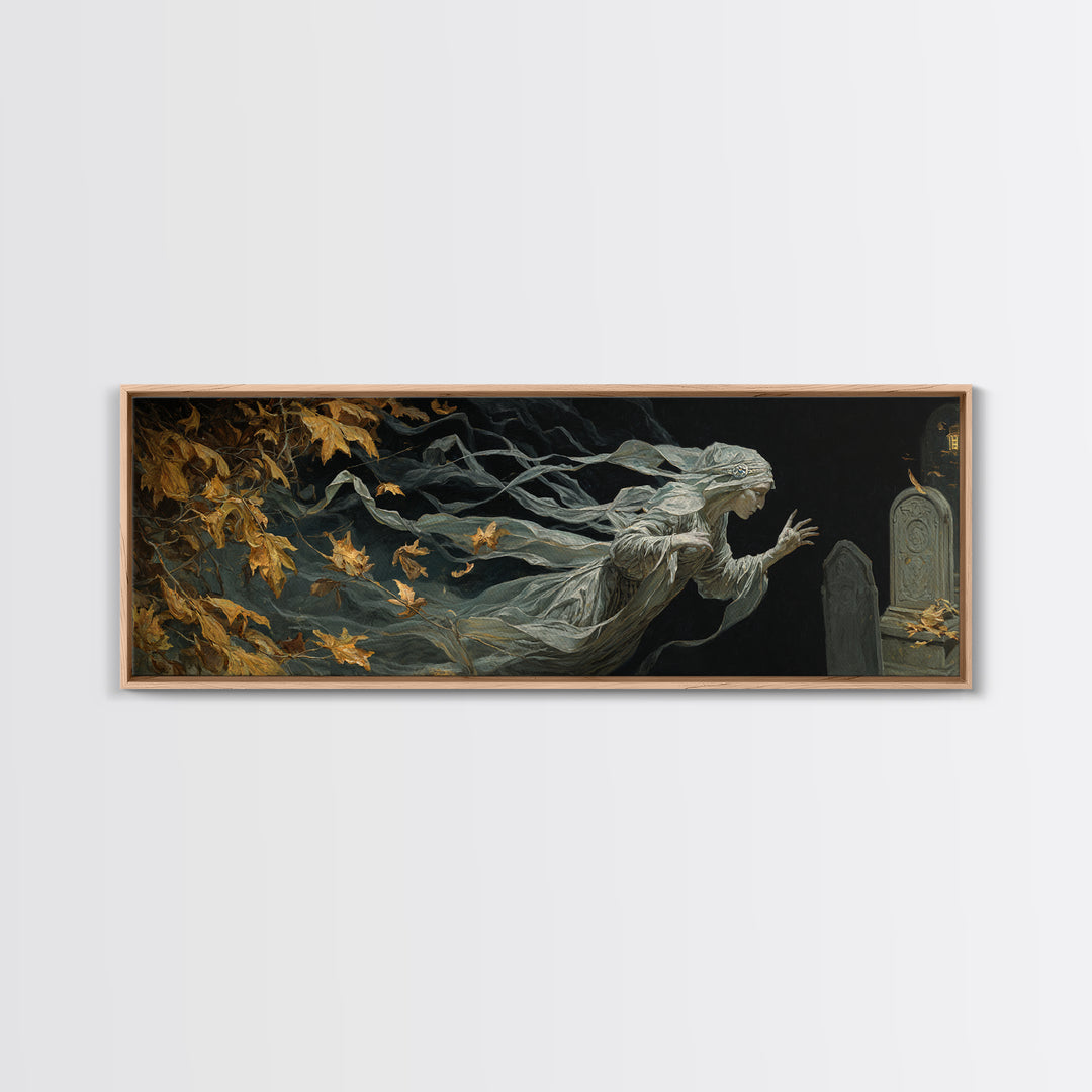 The Graveyard Ghost, Ornate Symbolist Art, Extra Wide Wall Art, Dark Fantasy Wall Art, Framed Canvas Print, Halloween Wall Art