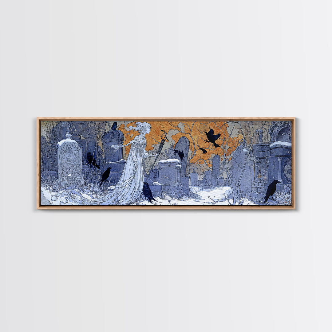 The Graveyard Ghost, Symbolist Death Art, Extra Wide Wall Art, Dark Fantasy Wall Art, Canvas Print, Halloween Wall Art
