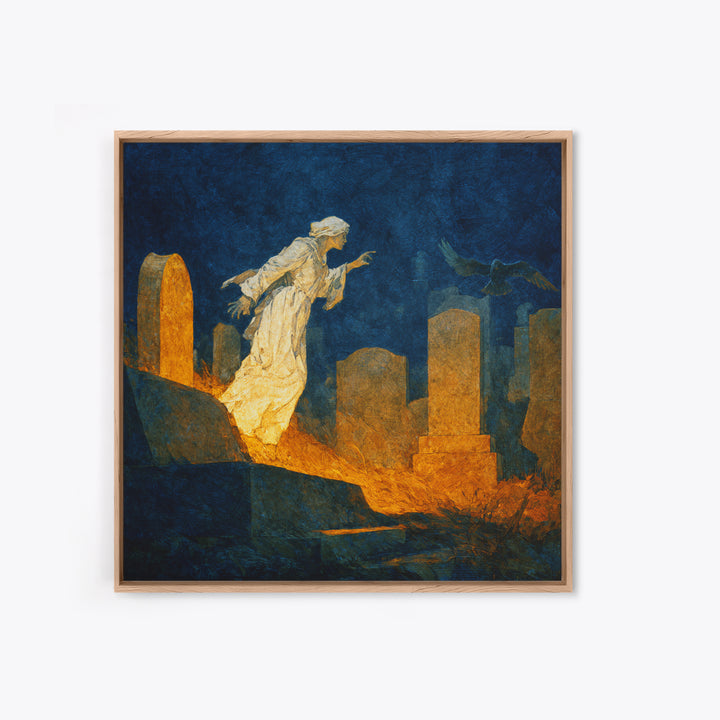 The Graveyard Ghost, Dark Symbolist Art, Square Wall Art, Gothic Horror Wall Art, Framed Canvas Print, Halloween Wall Art