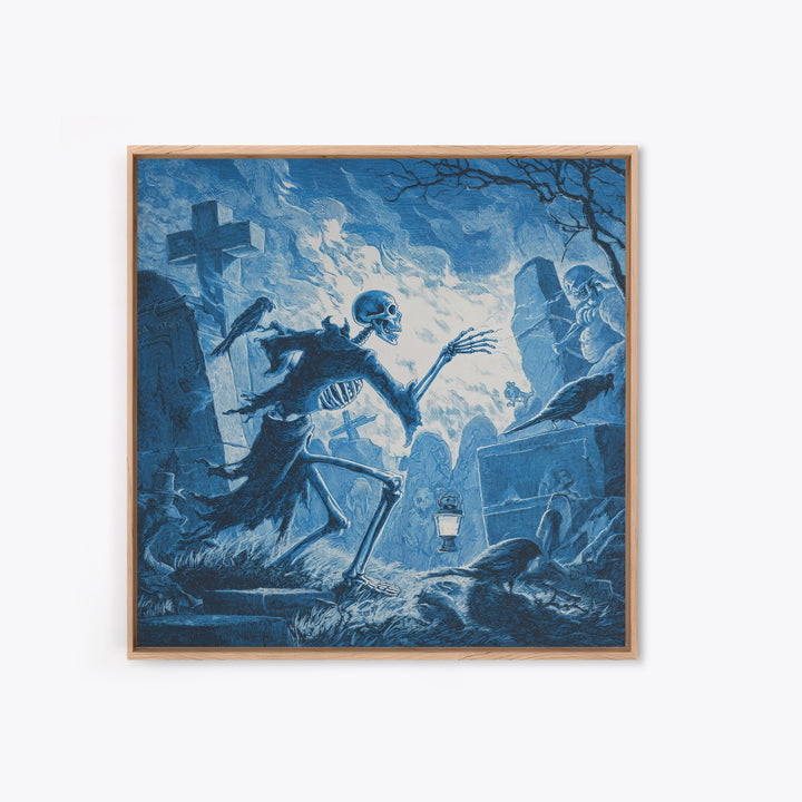 The Graveyard Ghost, Macabre Folk Print Art, Square Wall Art, Dark Halloween Decor, Canvas Print, Halloween Wall Art