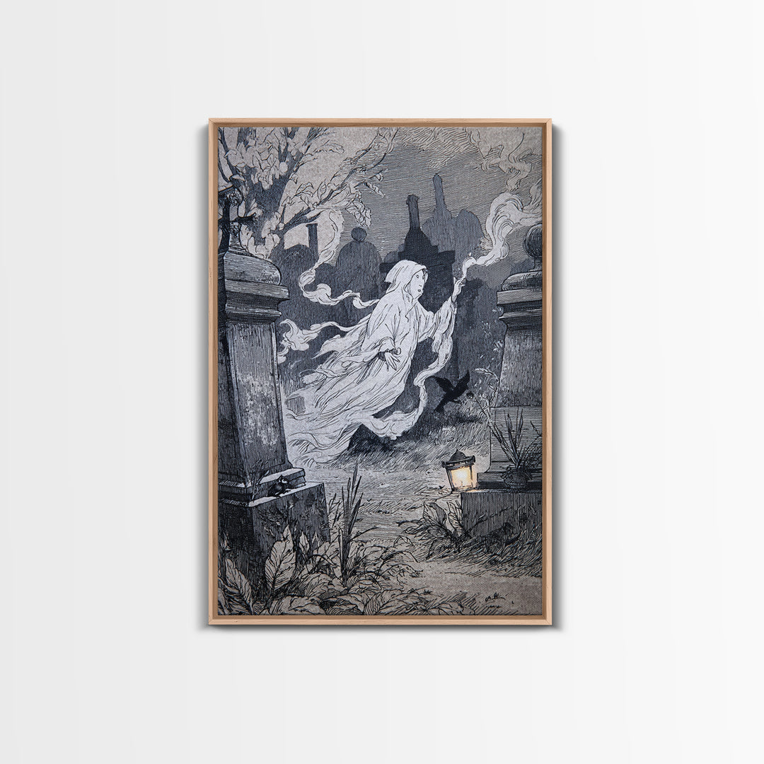 The Graveyard Ghost, Victorian Macabre Art, Vertical Wall Art, Dark Halloween Decor, Canvas Print, Halloween Wall Art