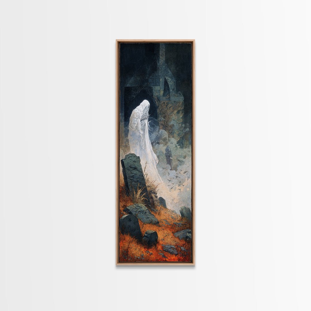 The Graveyard Ghost, Surreal Apocalyptic Art, Tall Narrow Wall Art, Dark Halloween Decor, Canvas Print, Halloween Wall Art