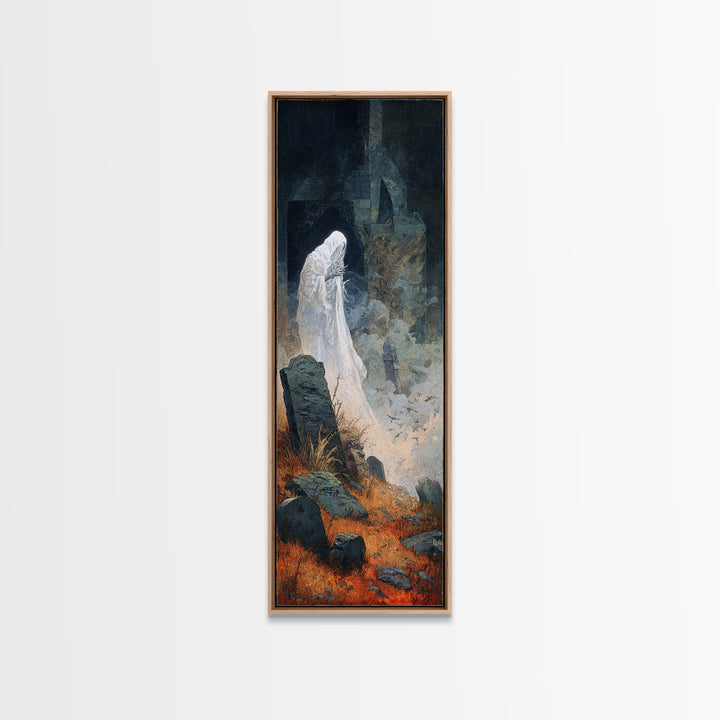 The Graveyard Ghost, Surreal Apocalyptic Art, Tall Narrow Wall Art, Dark Halloween Decor, Canvas Print, Halloween Wall Art