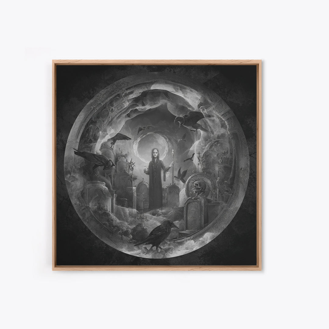 The Graveyard Ghost, Biomechanical Horror Art, Square Wall Art, Gothic Horror Wall Art, Framed Canvas Print, Halloween Wall Art