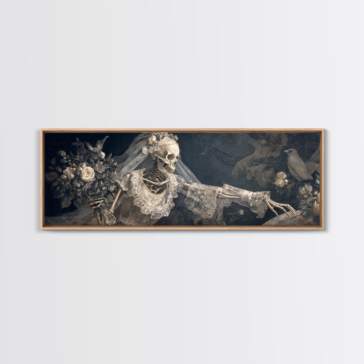 The Skeletal Bride, Medieval Grotesque Art, Extra Wide Wall Art, Dark Fantasy Wall Art, Framed Canvas Print, Halloween Wall Art