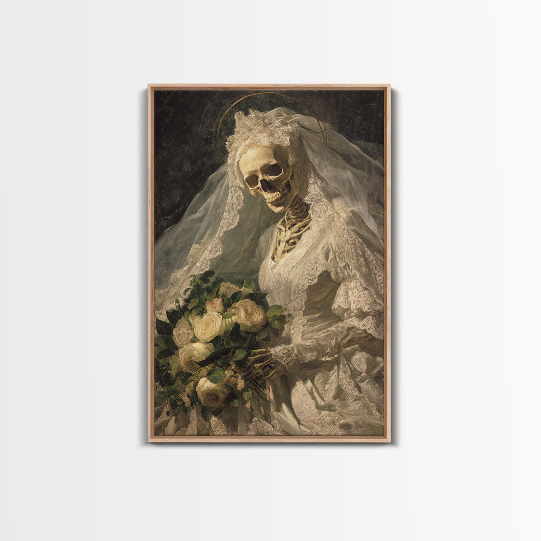 The Skeletal Bride, Dark Renaissance Art, Vertical Wall Art, Macabre Wall Art, Framed Canvas Print, Halloween Wall Art