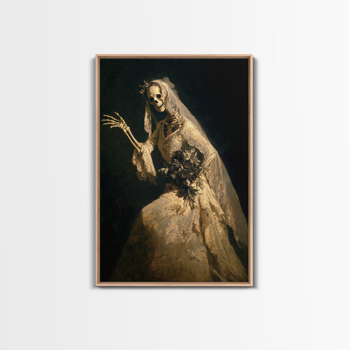 The Skeletal Bride, Dark Romantic Horror Art, Vertical Wall Art, Gothic Horror Wall Art, Framed Canvas Print, Halloween Wall Art