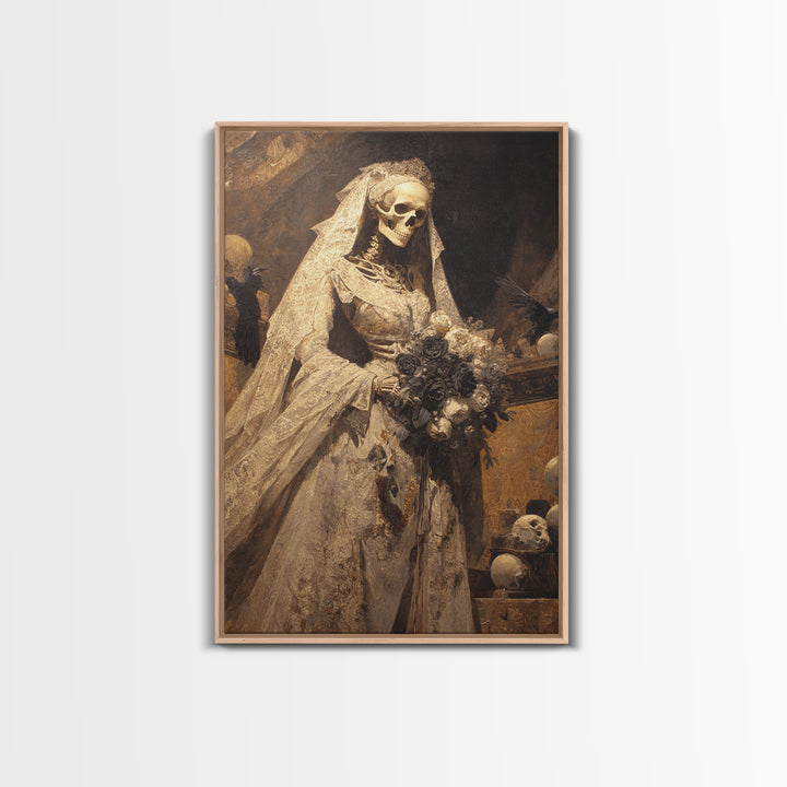 The Skeletal Bride, Ornate Symbolist Art, Vertical Wall Art, Gothic Horror Wall Art, Canvas Print, Halloween Wall Art