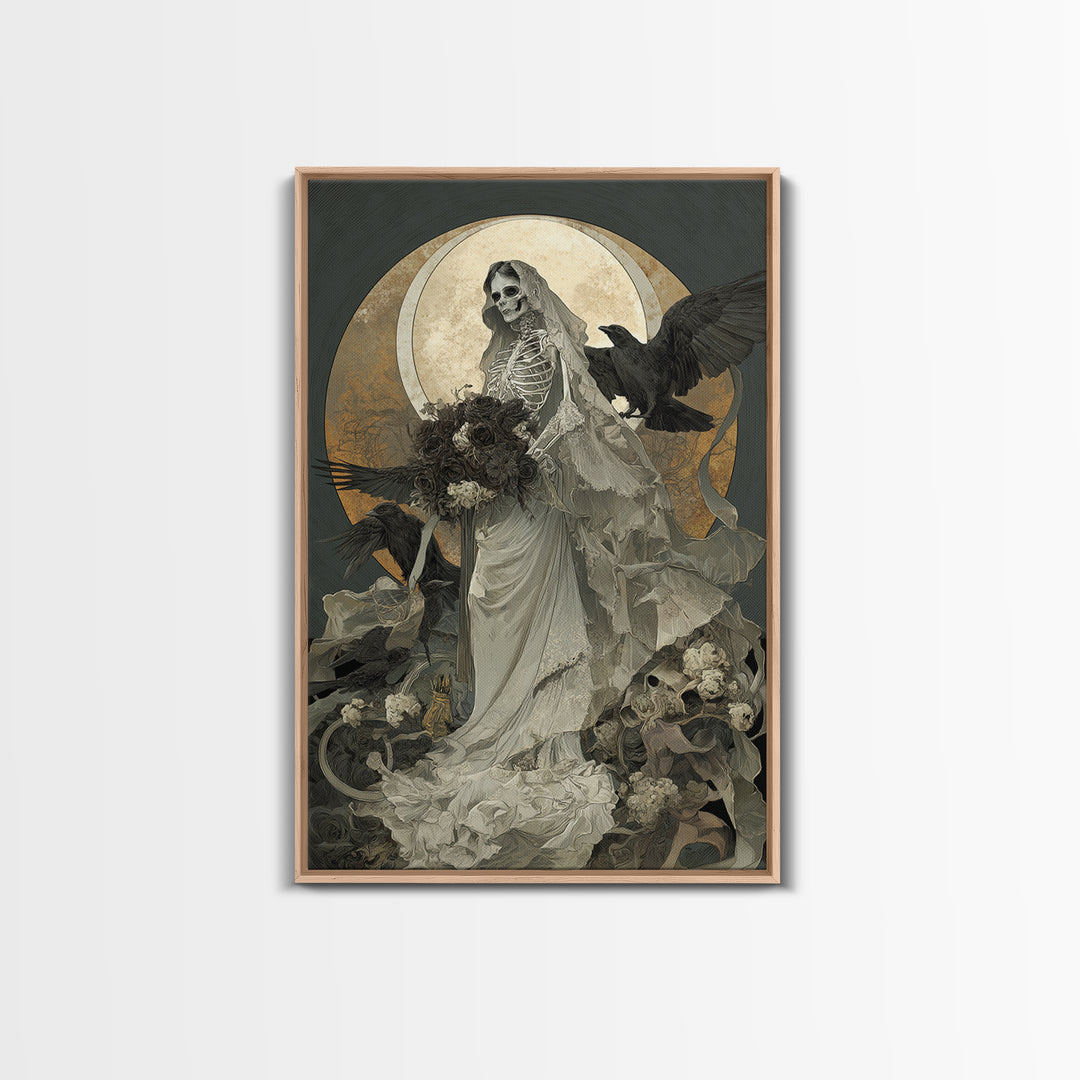 The Skeletal Bride, Decadent Gothic Art, Vertical Wall Art, Dark Halloween Decor, Framed Canvas Print, Halloween Wall Art