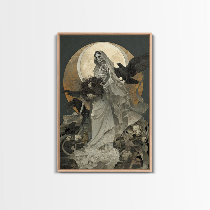 The Skeletal Bride, Decadent Gothic Art, Vertical Wall Art, Dark Halloween Decor, Framed Canvas Print, Halloween Wall Art