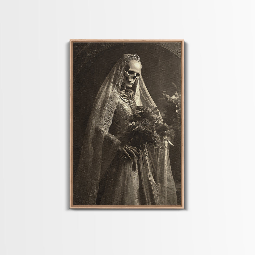 The Skeletal Bride, Dark Symbolist Art, Vertical Wall Art, Dark Fantasy Wall Art, Framed Canvas Print, Halloween Wall Art