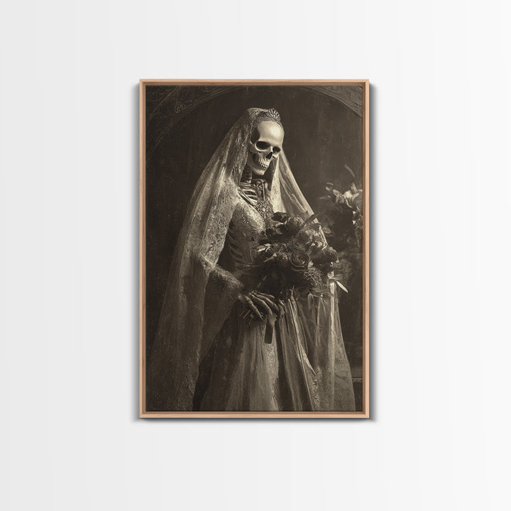 The Skeletal Bride, Dark Symbolist Art, Vertical Wall Art, Dark Fantasy Wall Art, Framed Canvas Print, Halloween Wall Art