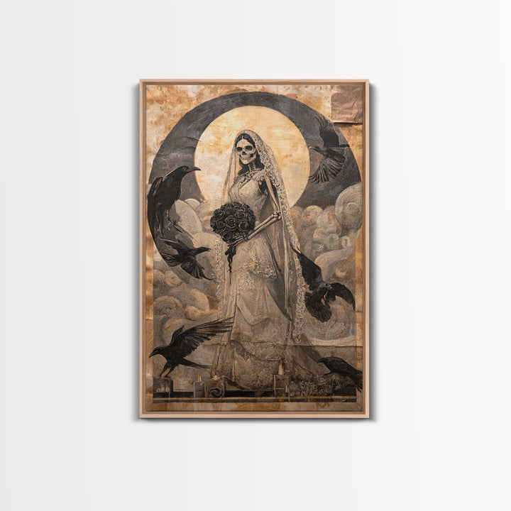The Skeletal Bride, Expressionist Gothic Art, Vertical Wall Art, Gothic Horror Wall Art, Framed Canvas Print, Halloween Wall Art
