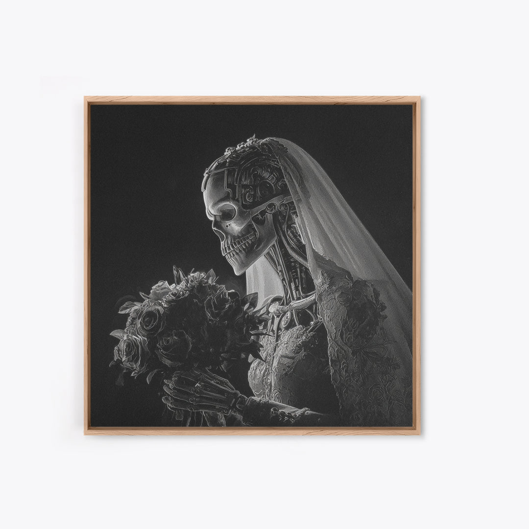 The Skeletal Bride, Biomechanical Horror Art, Square Wall Art, Dark Fantasy Wall Art, Canvas Print, Halloween Wall Art, Halloween Decor