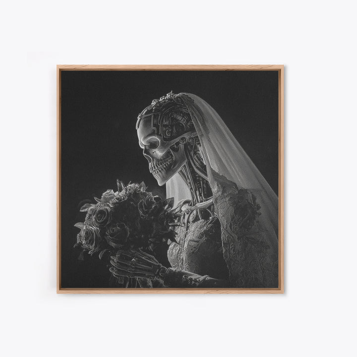 The Skeletal Bride, Biomechanical Horror Art, Square Wall Art, Dark Fantasy Wall Art, Canvas Print, Halloween Wall Art, Halloween Decor