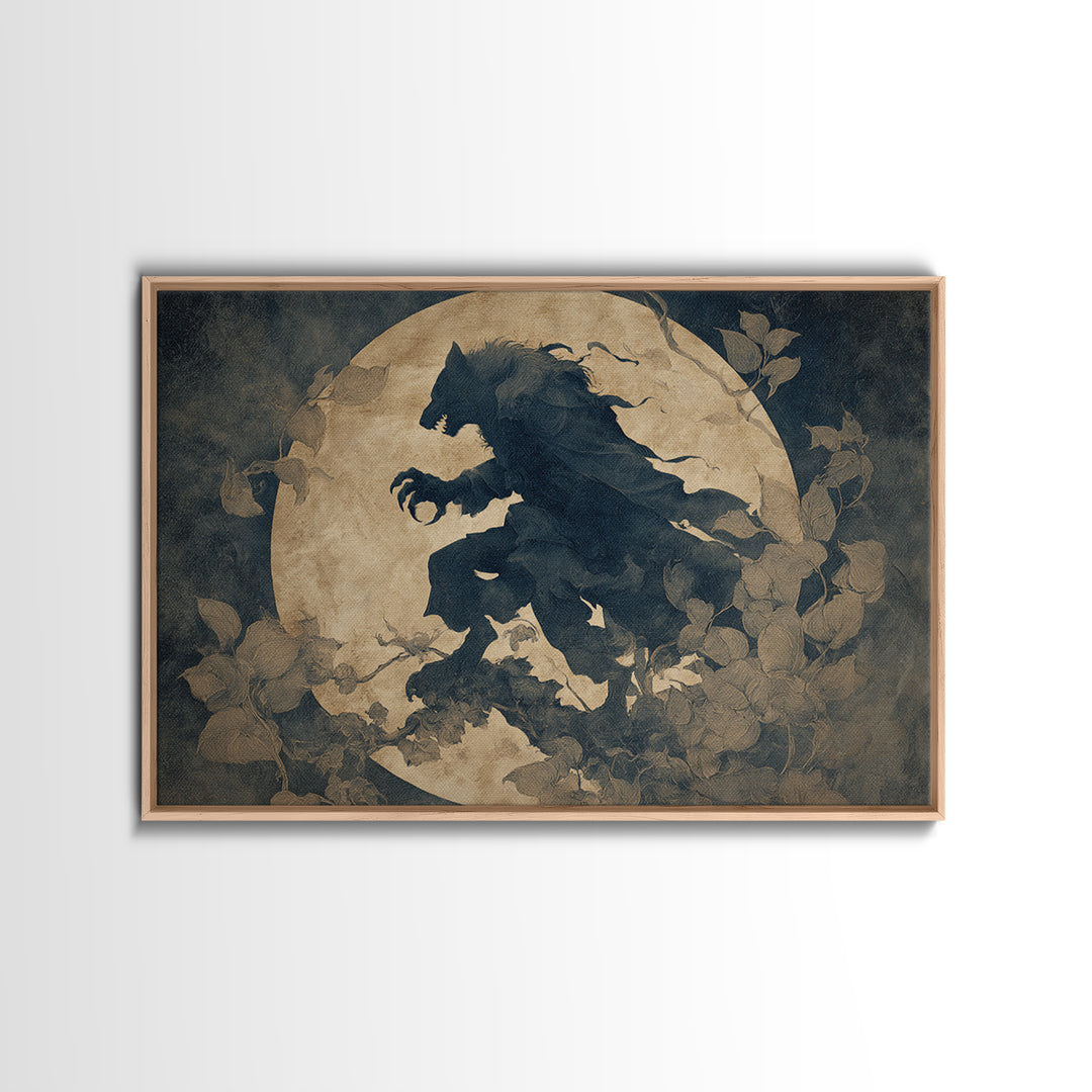 The Moon-Cursed Werewolf, Medieval Grotesque Art, Landscape Wall Art, Macabre Wall Art, Framed Canvas Print, Halloween Wall Art