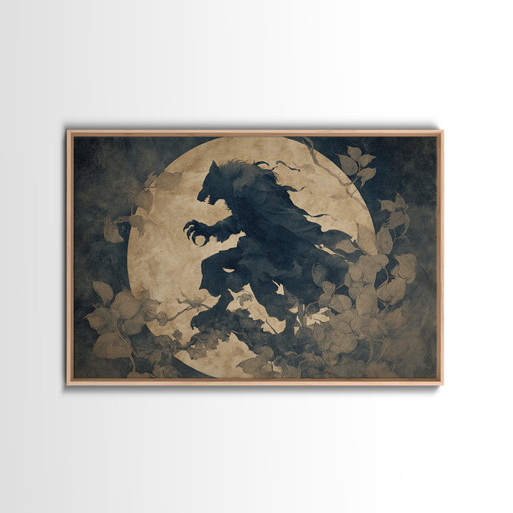 The Moon-Cursed Werewolf, Medieval Grotesque Art, Landscape Wall Art, Macabre Wall Art, Framed Canvas Print, Halloween Wall Art