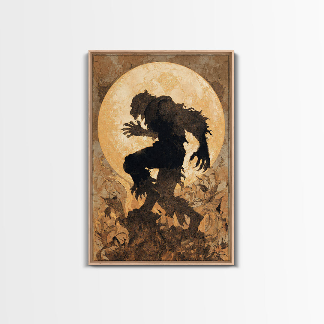 The Moon-Cursed Werewolf, Dark Renaissance Art, Vertical Wall Art, Macabre Wall Art, Framed Canvas Print, Halloween Wall Art