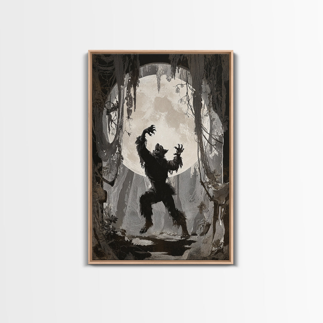 The Moon-Cursed Werewolf, Danse Macabre Art, Vertical Wall Art, Dark Fantasy Wall Art, Framed Canvas Print