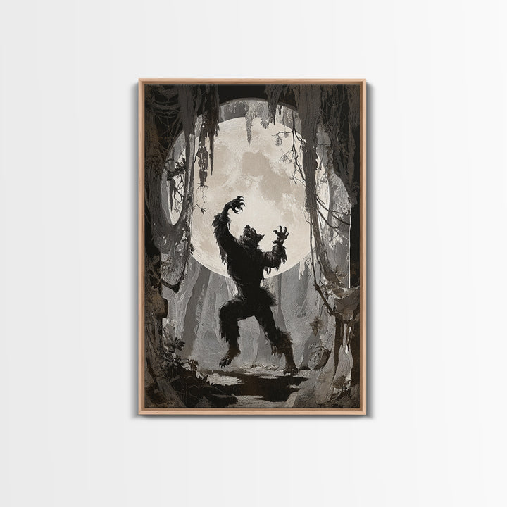 The Moon-Cursed Werewolf, Danse Macabre Art, Vertical Wall Art, Dark Fantasy Wall Art, Framed Canvas Print