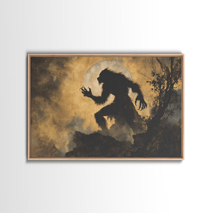 The Moon-Cursed Werewolf, Baroque Witchcraft Art, Landscape Wall Art, Dark Fantasy Wall Art, Framed Canvas Print, Halloween Wall Art