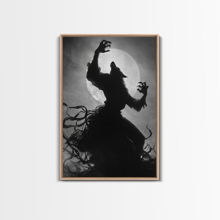 The Moon-Cursed Werewolf, Dark Romantic Horror Art, Vertical Wall Art, Gothic Horror Wall Art, Framed Canvas Print, Halloween Wall Art