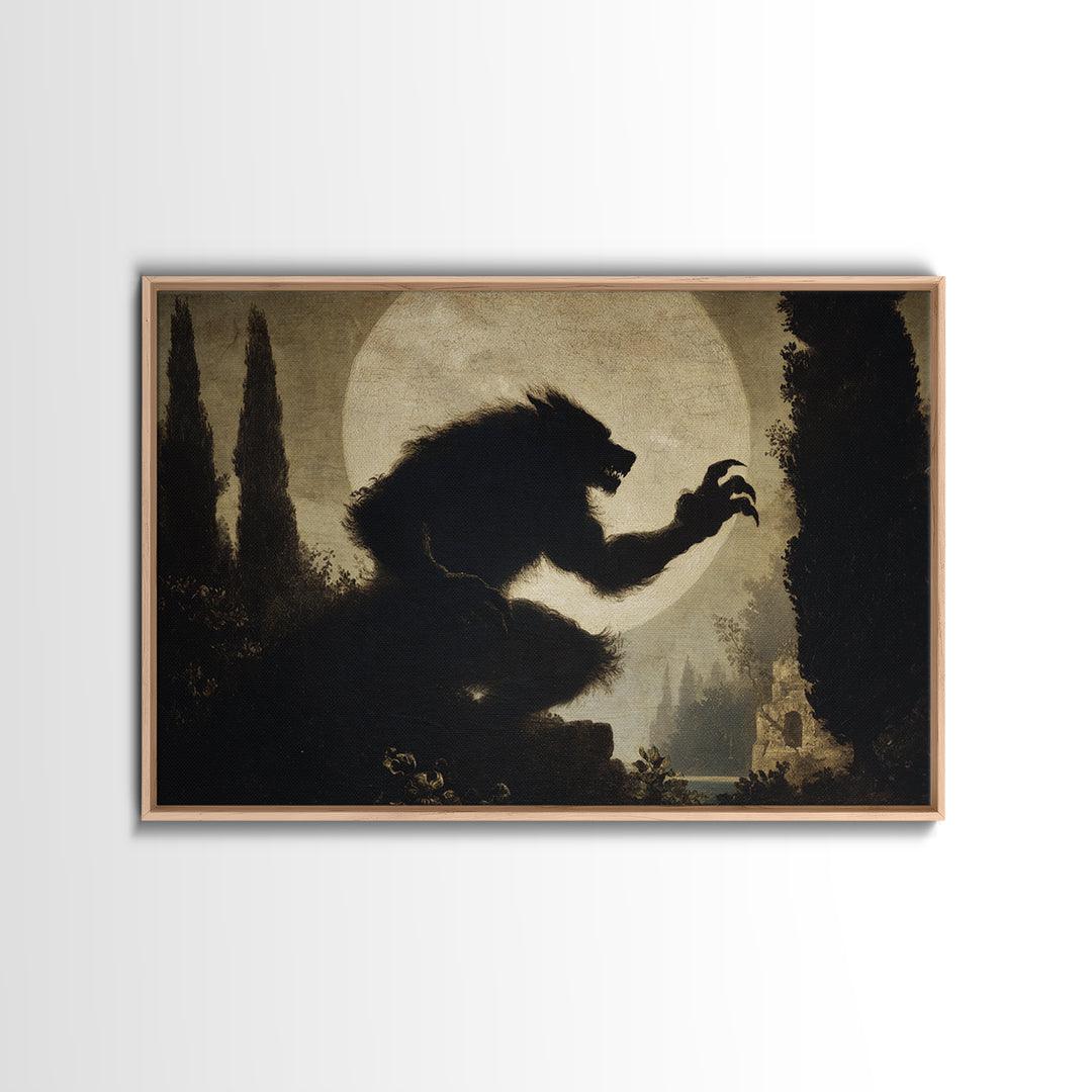 The Moon-Cursed Werewolf, Symbolist Gothic Landscape, Landscape Wall Art, Macabre Wall Art, Canvas Print, Halloween Wall Art