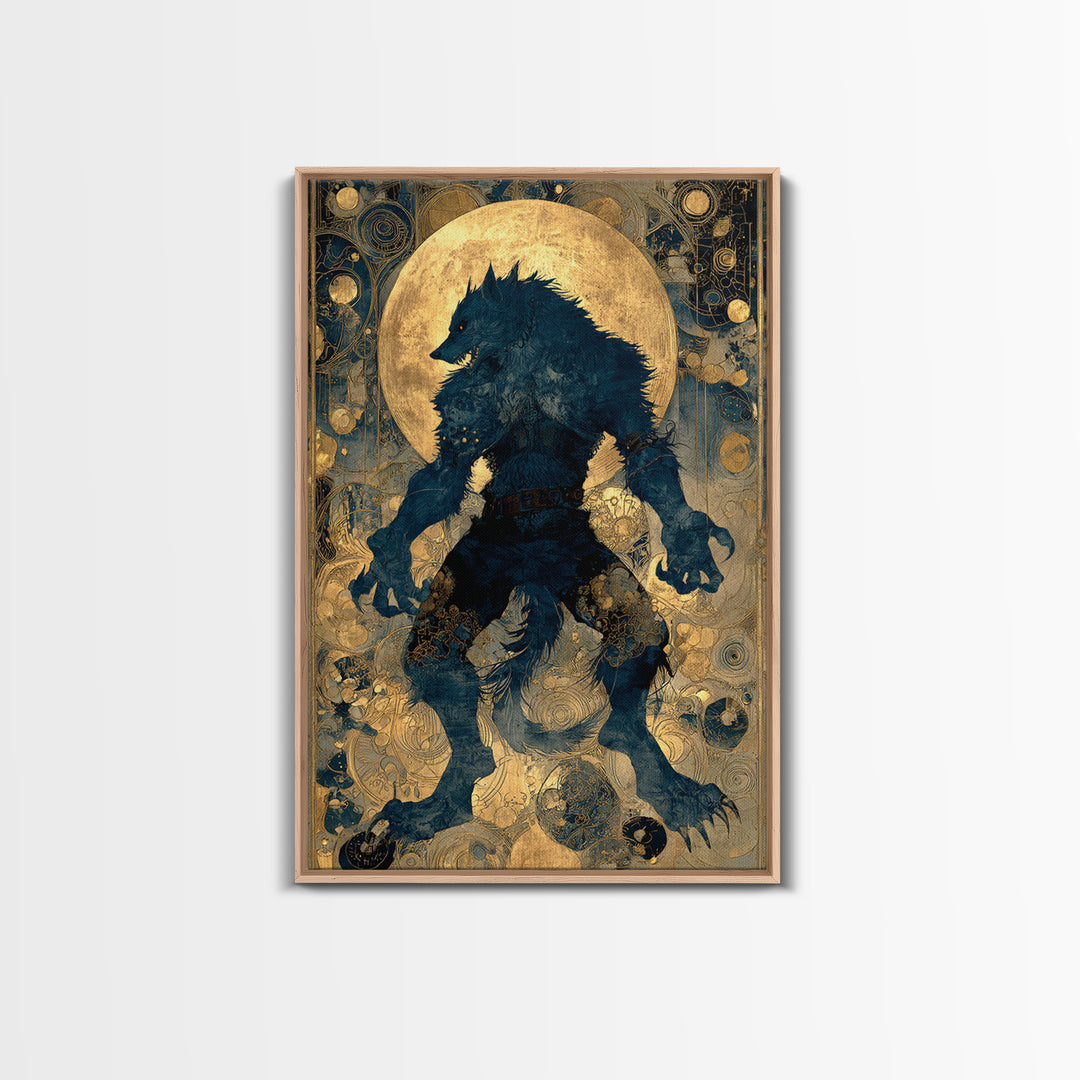 The Moon-Cursed Werewolf, Ornate Symbolist Art, Vertical Wall Art, Macabre Wall Art, Framed Canvas Print, Halloween Wall Art