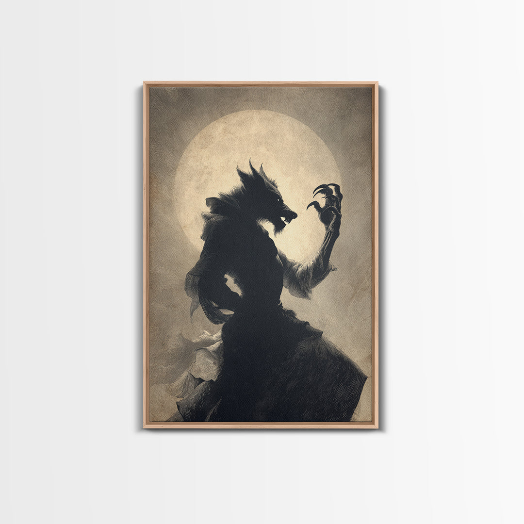 The Moon-Cursed Werewolf, Decadent Gothic Art, Vertical Wall Art, Macabre Wall Art, Canvas Print, Halloween Wall Art