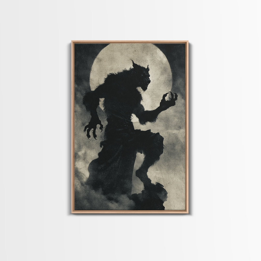 The Moon-Cursed Werewolf, Dark Symbolist Art, Vertical Wall Art, Dark Halloween Decor, Canvas Print, Halloween Wall Art