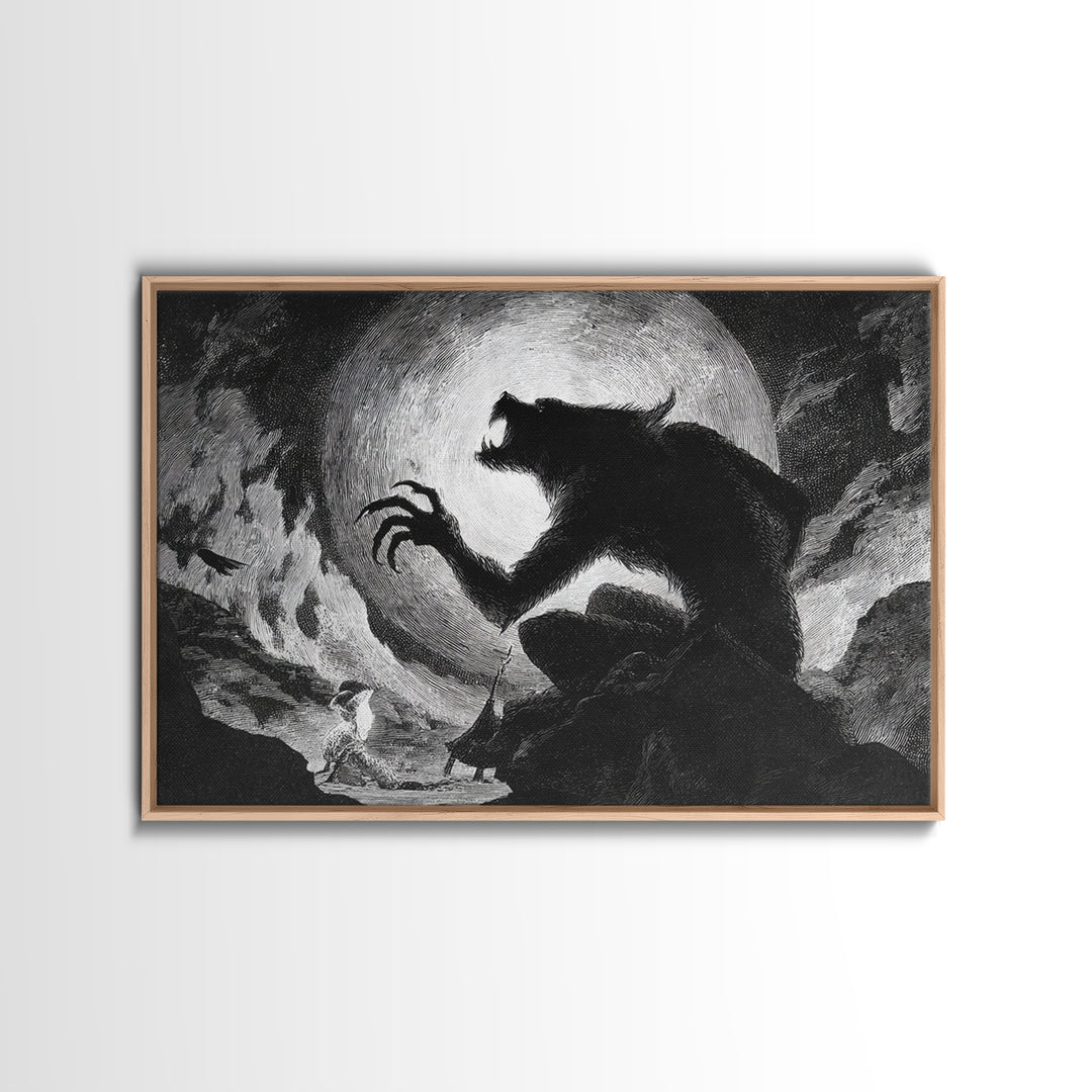 The Moon-Cursed Werewolf, Expressionist Nightmare Art, Landscape Wall Art, Dark Halloween Decor, Canvas Print, Halloween Wall Art
