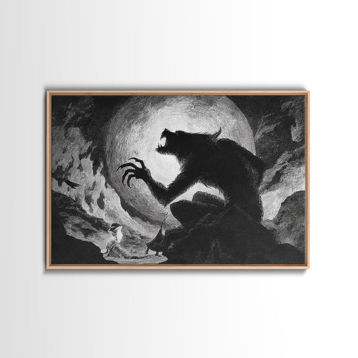 The Moon-Cursed Werewolf, Expressionist Nightmare Art, Landscape Wall Art, Dark Halloween Decor, Canvas Print, Halloween Wall Art