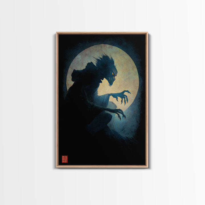The Moon-Cursed Werewolf, Expressionist Gothic Art, Vertical Wall Art, Dark Halloween Decor, Canvas Print, Halloween Wall Art