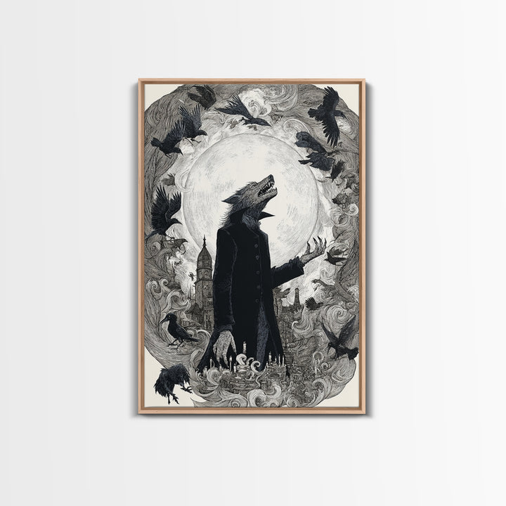 The Moon-Cursed Werewolf, Victorian Macabre Art, Vertical Wall Art, Gothic Horror Wall Art, Framed Canvas Print, Halloween Wall Art