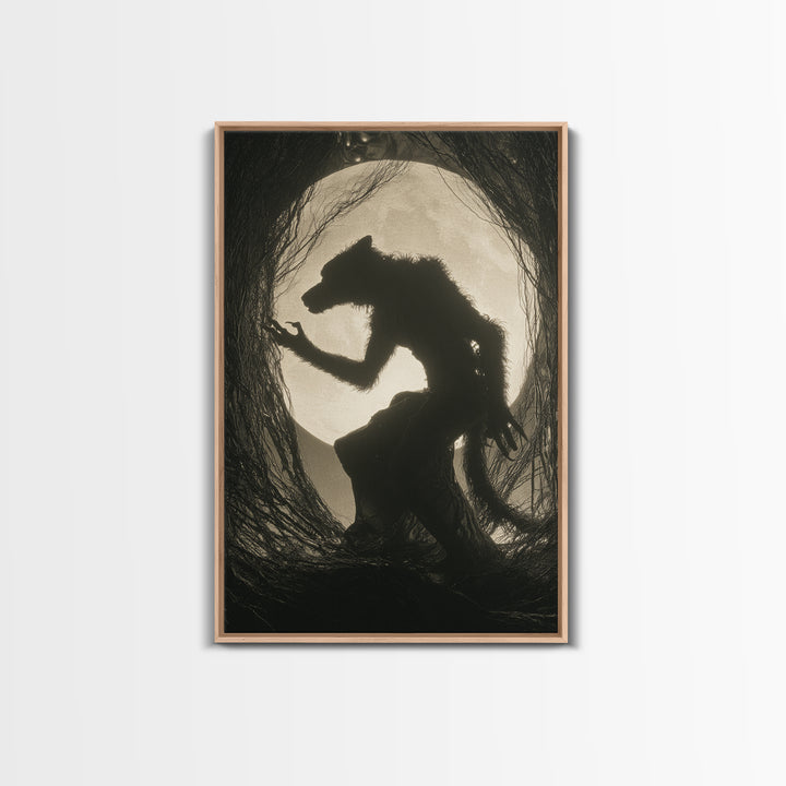 The Moon-Cursed Werewolf, Biomechanical Horror Art, Vertical Wall Art, Dark Halloween Decor, Canvas Print, Halloween Wall Art