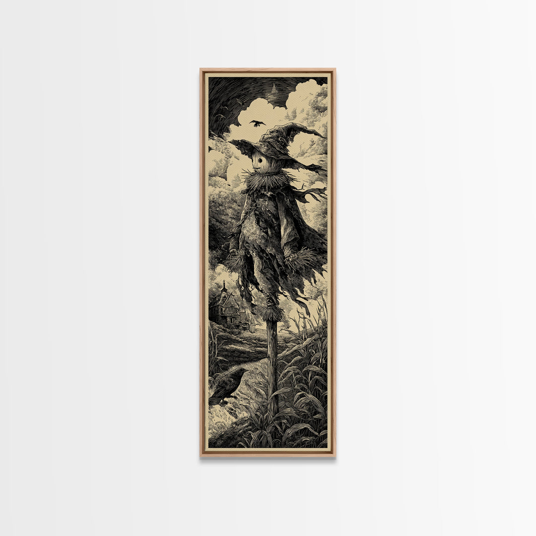 The Living Scarecrow, Gothic Engraving Art, Tall Narrow Wall Art, Gothic Horror Wall Art, Canvas Print, Halloween Wall Art