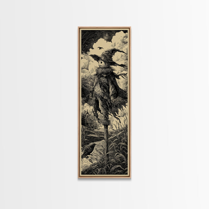The Living Scarecrow, Gothic Engraving Art, Tall Narrow Wall Art, Gothic Horror Wall Art, Canvas Print, Halloween Wall Art