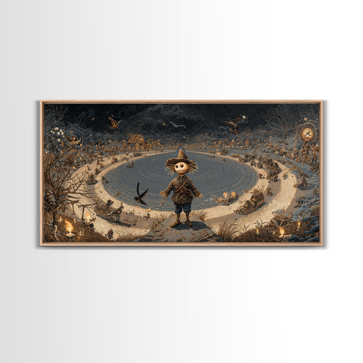 The Living Scarecrow, Northern Renaissance Horror, Wide Panoramic Art, Dark Fantasy Wall Art, Framed Canvas Print