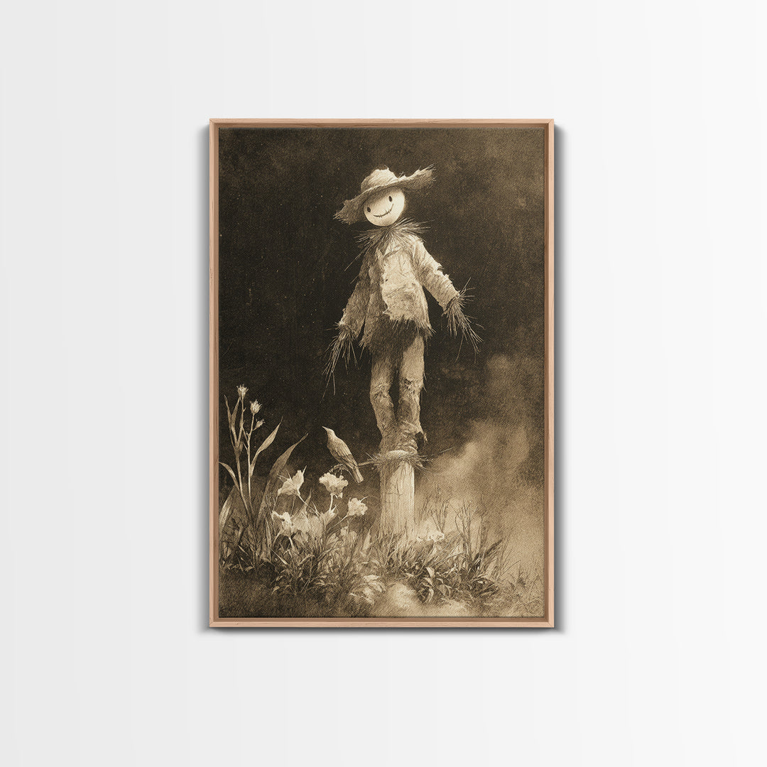 The Living Scarecrow, Symbolist Dream Art, Vertical Wall Art, Dark Halloween Decor, Framed Canvas Print, Halloween Wall Art