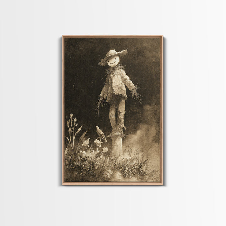 The Living Scarecrow, Symbolist Dream Art, Vertical Wall Art, Dark Halloween Decor, Framed Canvas Print, Halloween Wall Art
