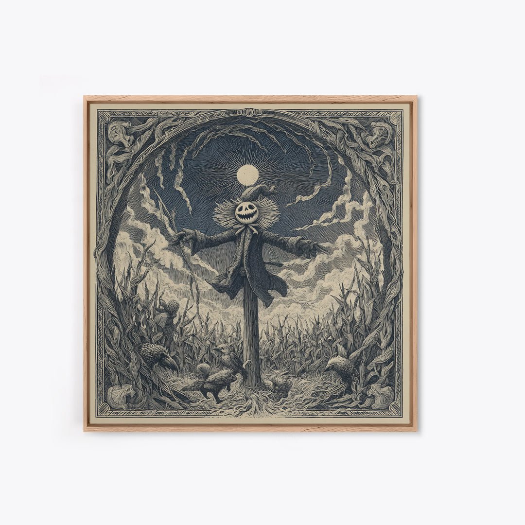 The Living Scarecrow, Expressionist Nightmare Art, Square Wall Art, Gothic Horror Wall Art, Framed Canvas Print, Halloween Wall Art