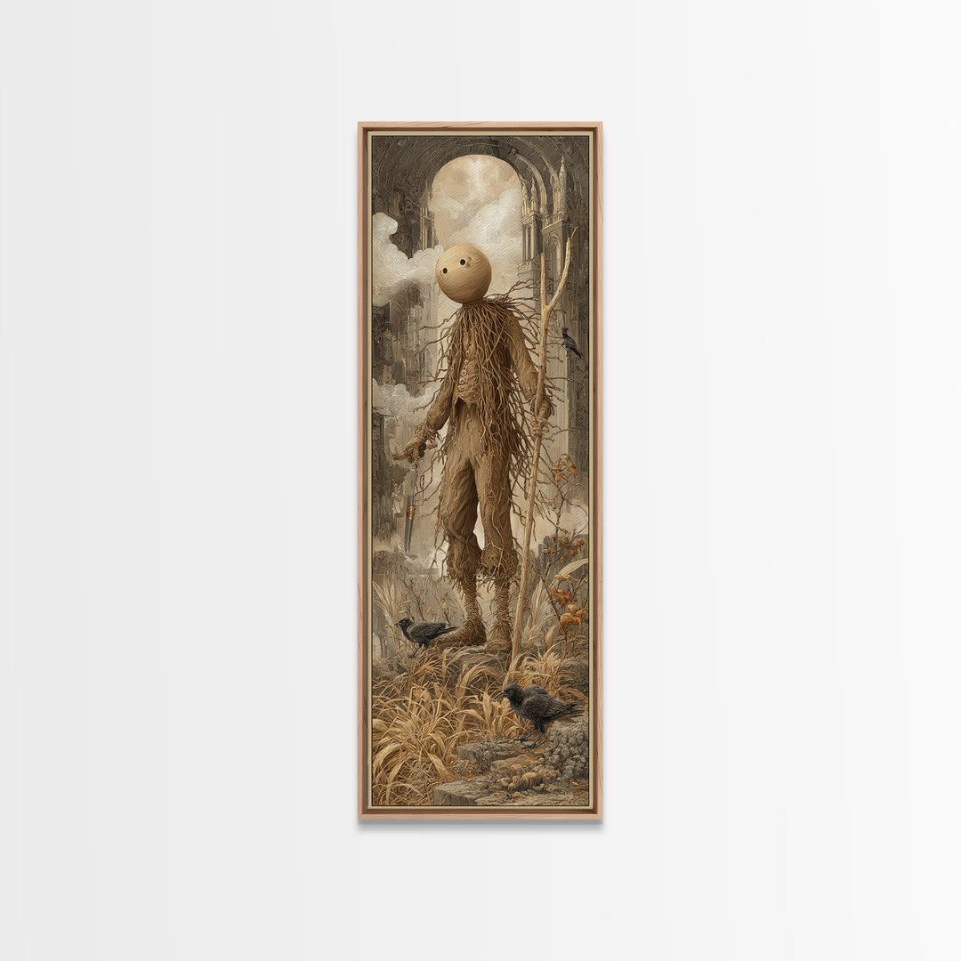 The Living Scarecrow, Surreal Apocalyptic Art, Tall Narrow Wall Art, Dark Fantasy Wall Art, Framed Canvas Print, Halloween Wall Art