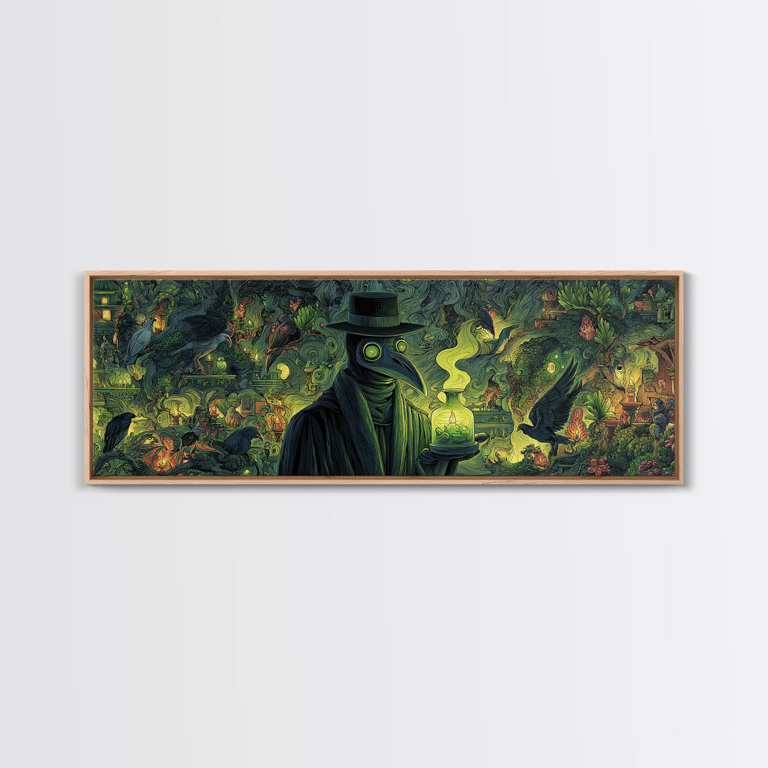 The Plague Doctor, Medieval Grotesque Art, Extra Wide Wall Art, Dark Fantasy Wall Art, Framed Canvas Print, Halloween Wall Art
