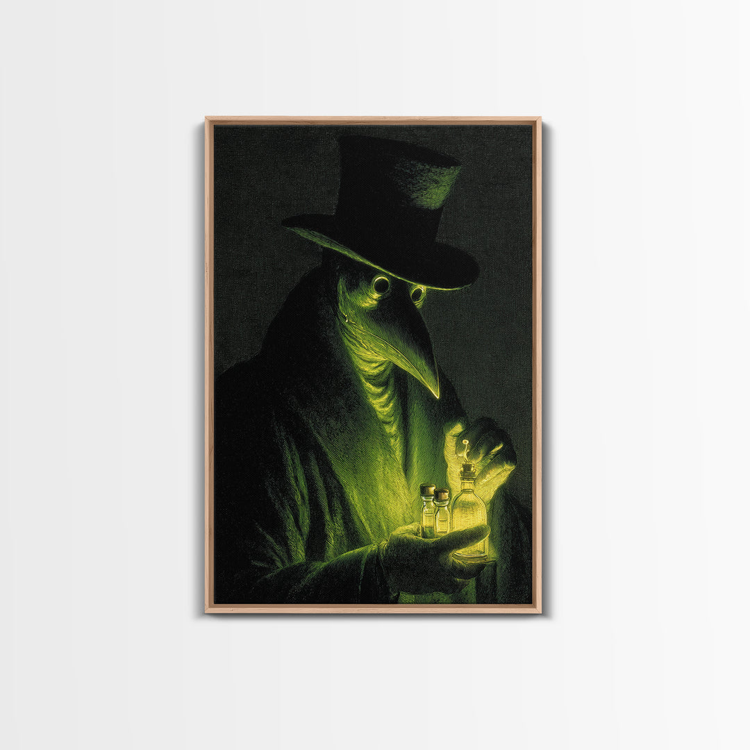 The Plague Doctor, Gothic Nightmare Art, Vertical Wall Art, Macabre Wall Art, Framed Canvas Print, Halloween Wall Art