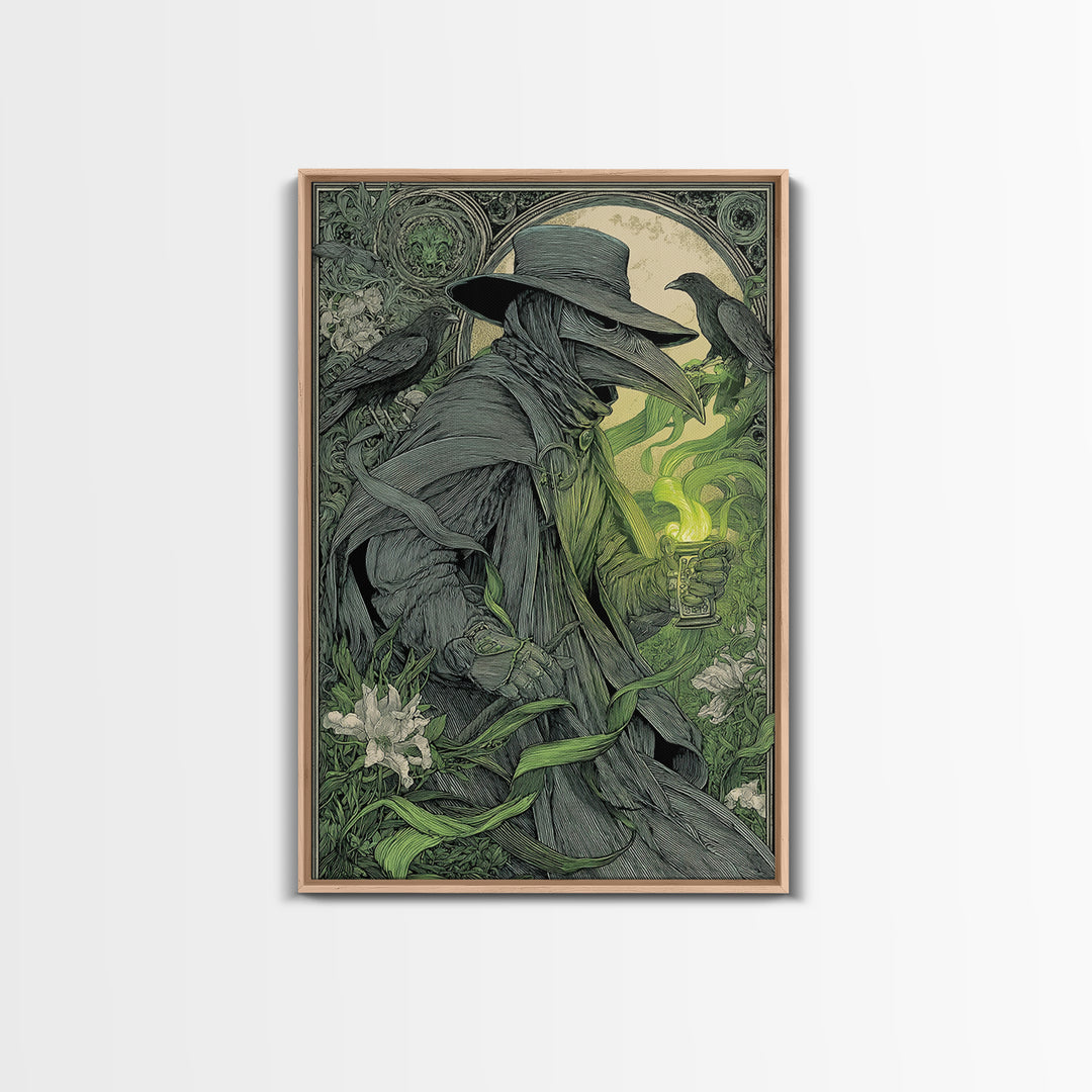 The Plague Doctor, Symbolist Death Art, Vertical Wall Art, Macabre Wall Art, Framed Canvas Print, Halloween Wall Art
