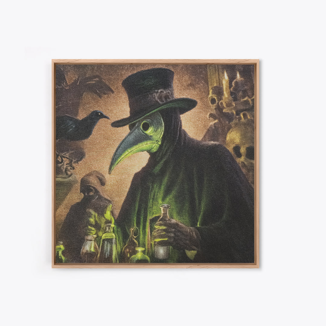 The Plague Doctor, Dark Symbolist Art, Square Wall Art, Dark Fantasy Wall Art, Framed Canvas Print, Halloween Wall Art