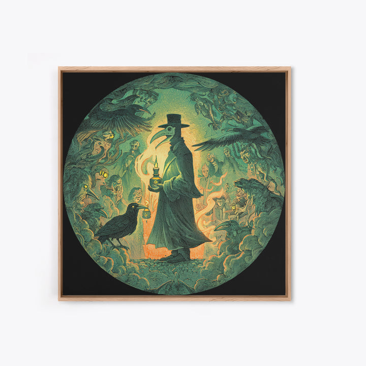 The Plague Doctor, Symbolist Etching Art, Square Wall Art, Dark Halloween Decor, Framed Canvas Print, Halloween Wall Art