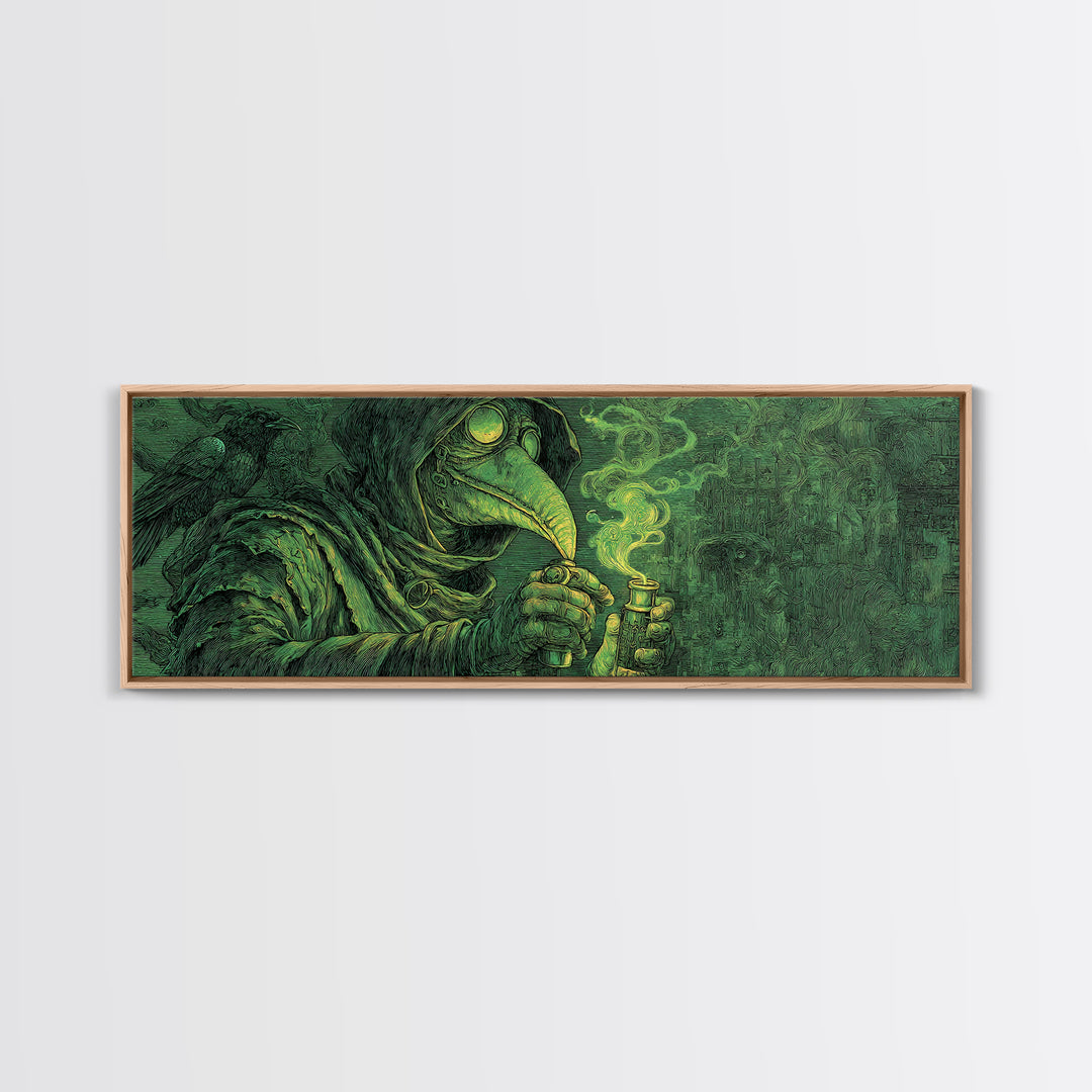 The Plague Doctor, Expressionist Nightmare Art, Extra Wide Wall Art, Dark Halloween Decor, Framed Canvas Print, Halloween Wall Art